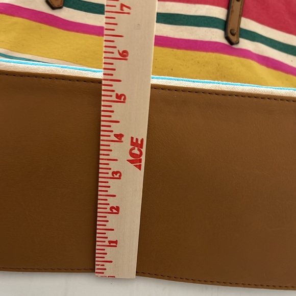 NWT Sonoma Multi Stripe Cotton Zip Faux Leather Tote - Picture 12 of 14